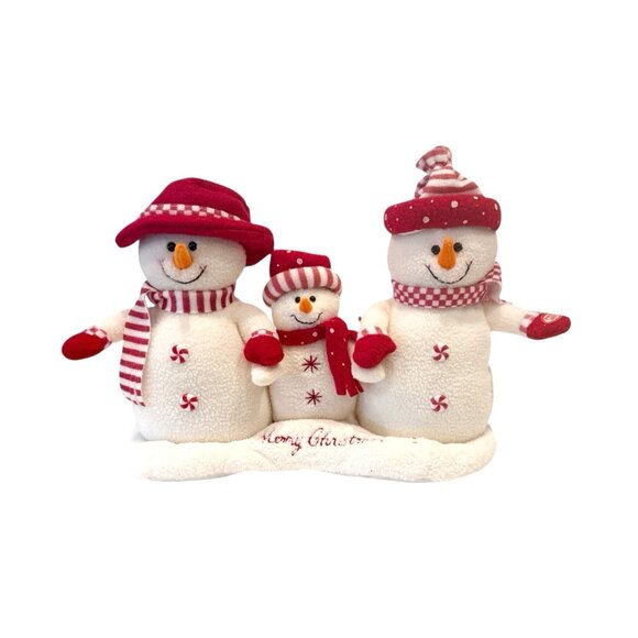 Hallmark Family Three Snowmen Merry Christmas Music Motion Red White Hat Scarf - Picture 1 of 6
